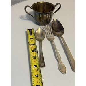 Vintage Rogers Bros Silverplate First Love Sugar Bowl Spoon Fork Lot Of 4